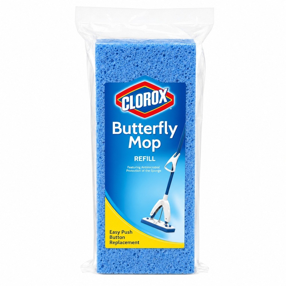 Clorox Butterfly Mop Refill Antimicrobial Sponge Push Button Blue 2017 NEW